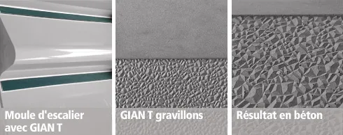 GIAN T04, nez de marche, gravillons, béton, antidérapant, texture, profil, escaliers, palier, galerie, balcon, pont, plateforme