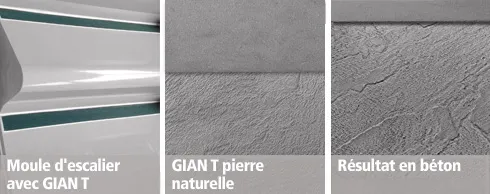 GIAN T800, nez de marche, pierre naturelle, béton, antidérapant, texture, profil, escalier, palier, galerie, balcon